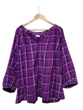 Sonoma Purple Plaid Button Down Tunic Top